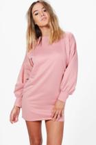 Boohoo Petite Lily Blouson Sleeve Oversized Sweat Dress Rose