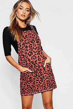 Boohoo Leopard Print Dungaree Dress