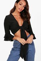 Boohoo Imogen Tie Front Ruffle Crop