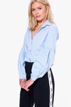 Boohoo Gabriella Volume Sleeve Woven Shirt Blue