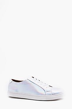 Boohoo Iridescent Pu Lace Up Trainer