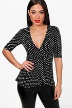 Boohoo Nadia Polkerdot Peplum Plunge Top