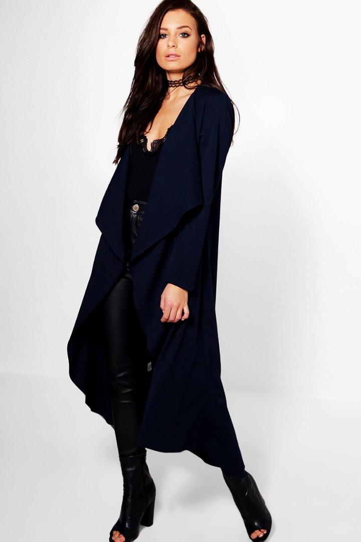 Boohoo Grace Waterfall Duster Navy