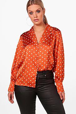 Boohoo Plus Spot Print Revere Collar Blouse