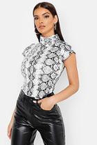 Boohoo Cap Sleeve High Neck Snake Print Top