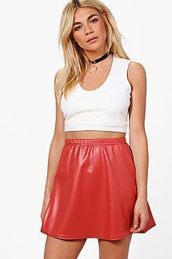 Boohoo Gigi Wet Look Scuba A Line Mini Skirt