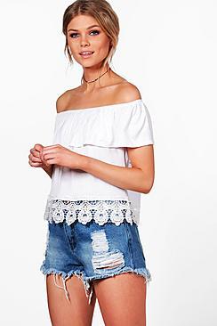 Boohoo Petite Lorna Off The Shoulder Crochet Top