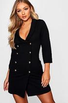 Boohoo Double Breasted Gold Button Blazer Dress
