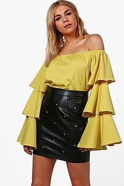 Boohoo Felicia Ruffle Sleeve Bardot Top