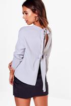 Boohoo Petite Susanna Tie Back Jumper Grey