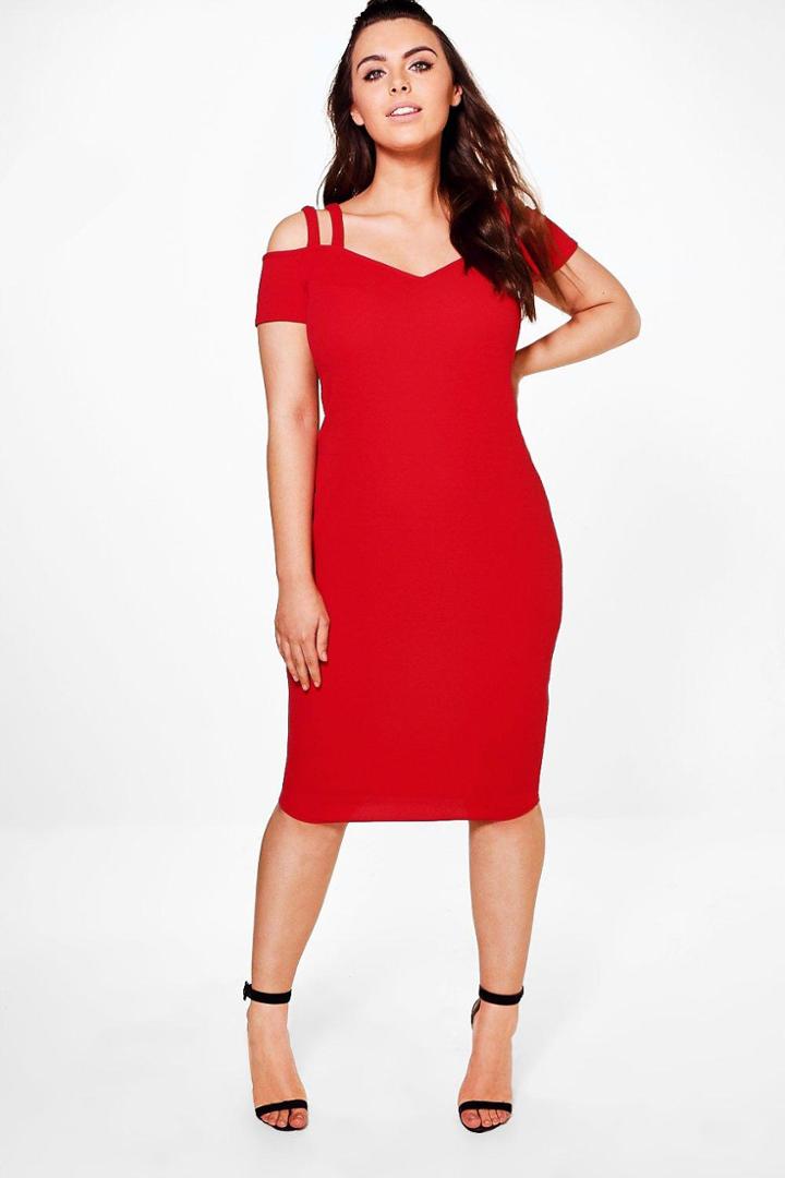 Boohoo Plus Elsa Double Strap Midi Dress Red