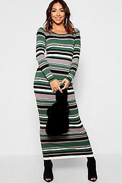Boohoo Horizontal Stripe Knit Maxi Dress