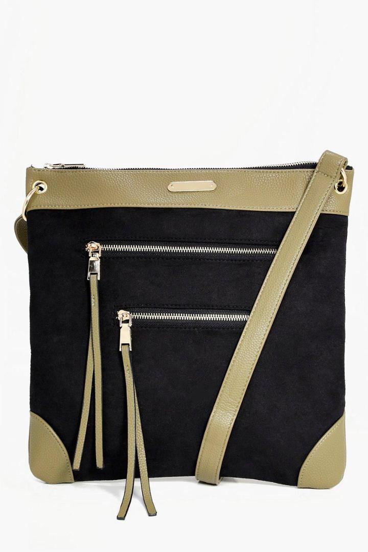 Boohoo Orla Zip Detail Messenger Day Bag Khaki