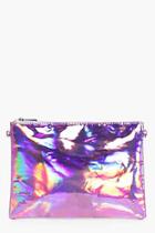 Boohoo Molly Holographic Zip Top Clutch Bag