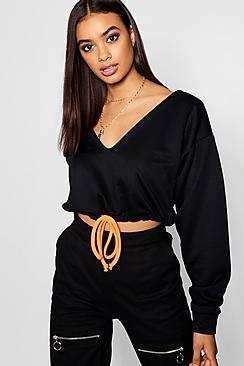 Boohoo Contrast Drawcord V Neck Sweat