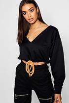 Boohoo Contrast Drawcord V Neck Sweat