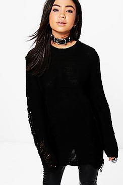 Boohoo Lois Distressed Sleeve & Front Jumper