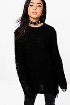 Boohoo Lois Distressed Sleeve & Front Jumper