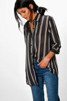 Boohoo Jacky Striped Oversized Shirt Grey