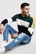 Boohoo Colour Block Panelled Man Puff Print Sweater