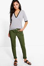 Boohoo Katy Khaki Mid Rise Skinny Jeans Khaki