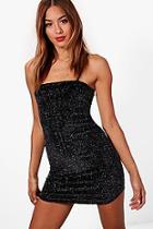 Boohoo Vic Glitter Velvet Square Neck Bodycon Dress