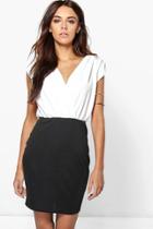 Boohoo Lara Contrast Colour Wrap Dress Black