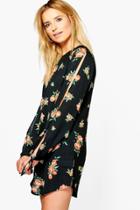 Boohoo Ruby Floral Cut Out Long Sleeved Shift Dress Multi