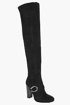 Boohoo Anya Buckle Trim Over The Knee Boot