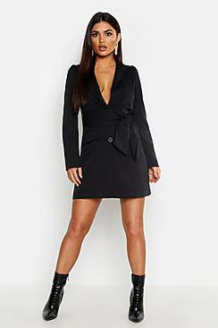 Boohoo Woven Wide Tie Belt Blazer Dress
