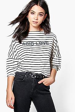 Boohoo Skye Premium Stripe Jersey Slogan Top