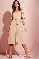 Boohoo Puff Sleeve Belted Culotte Jumpsuit