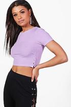 Boohoo Harley Rib Popper Side Short Sleeve Crop