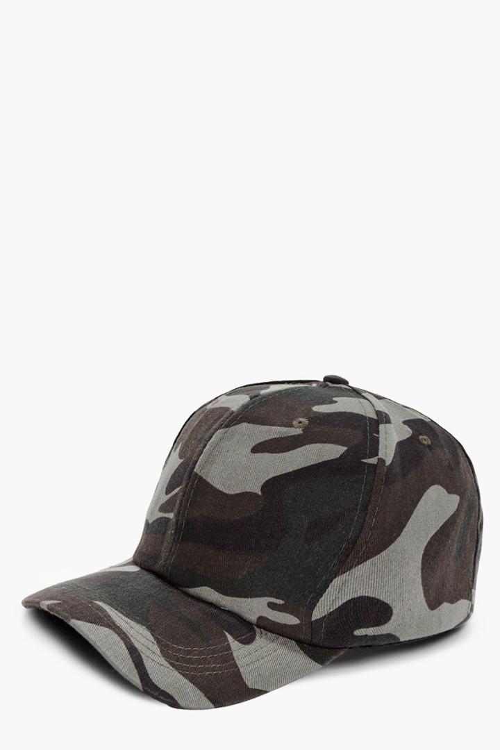 Boohoo Darcy Camo Baseball Cap Green