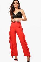 Boohoo Petite Emzy Ruffle Side Wide Leg Trouser