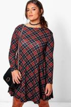 Boohoo Plus Ria Checked Brushed Knit Swing Dress Multi