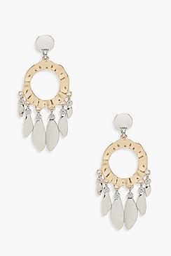 Boohoo Kelly Hammered Circle & Leaf Earrings