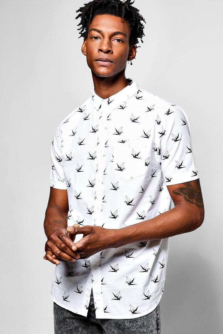 Boohoo Origami Bird Short Sleeve Shirt White