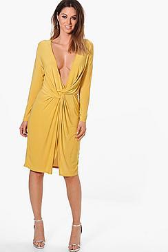 Boohoo Rachel Slinky Knot Front Midi Dress