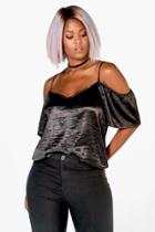 Boohoo Plus Eva Satin Open Shoulder Blouse Black