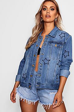 Boohoo Plus Georgia Star Embroidered Denim Jacket