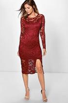 Boohoo Andi Long Sleeve Lace Split Midi Dress