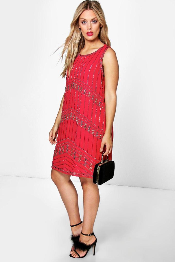 Boohoo Plus Chelsea Sequin Shift Dress Berry