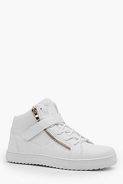 Boohoo Faux Leather Zip Detail Hi Top
