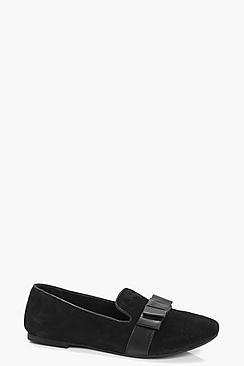 Boohoo Niamh Bow Trim Suede Slipper Ballet