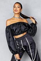 Boohoo Balloon Sleeve Shellsuit Bardot Top