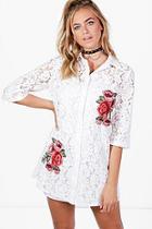 Boohoo Lola Lace Embroidered Shirt Dress