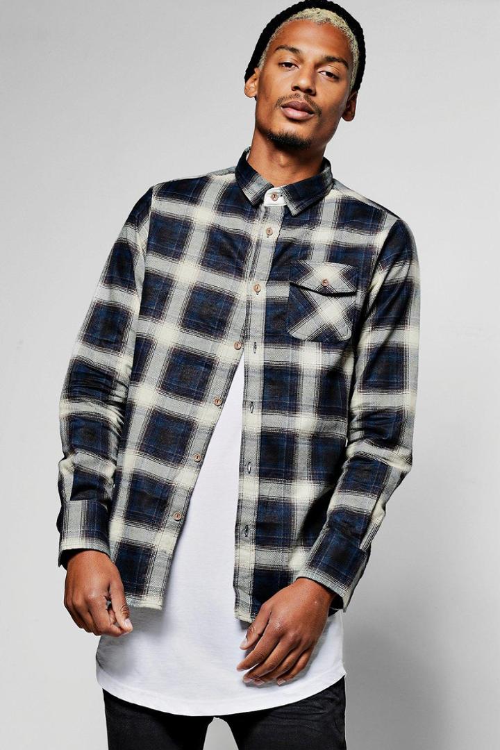 Boohoo Long Sleeve Brushed Flannel Shirt Blue