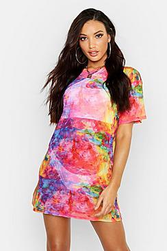 Boohoo Rainbow Tie Dye Mesh Beach Dress