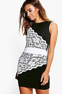 Boohoo Petite Zoe Lace Panel Bodycon Dress